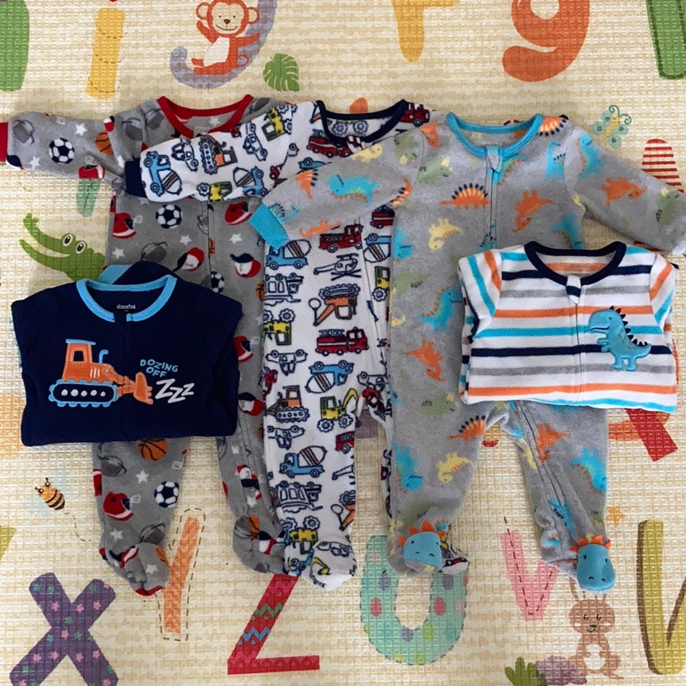 Absorba baby fleece lot of 5 one piece footies size 9 months